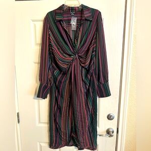 City Chic Multi Color striped Dress with ruching at waist and Hi lo hemline